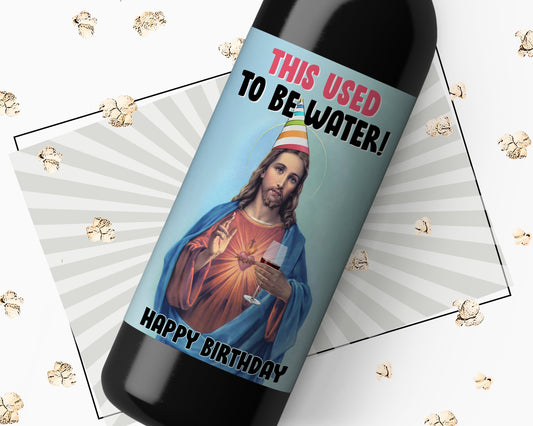 Jesus Birthday Funny Wine Bottle Label